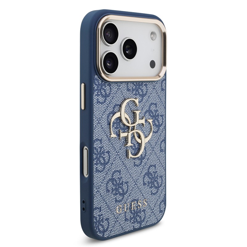 Guess Original Licensed Gold Metal Camera Frame Case with 4G Design and Large Metal Logo and Text - Apple iPhone 18 Pro Cover - 29