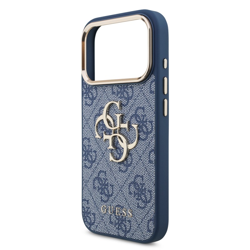 Guess Original Licensed Gold Metal Camera Frame Case with 4G Design and Large Metal Logo and Text - Apple iPhone 18 Pro Cover - 31