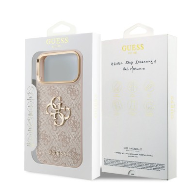Guess Original Licensed Gold Metal Case with Camera Frame, 4G Design, Large Metal 4G and Text Logo for Apple iPhone 18 Pro Max. - 34