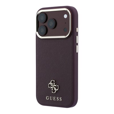 Guess Original Licensed M-safe Apple iPhone 18 Pro Case with Charging Feature, Classic Text and 4G Logo, PU Leather Saffiano Cover - 5