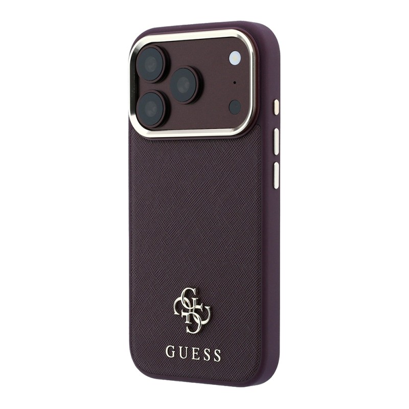 Guess Original Licensed M-safe Apple iPhone 18 Pro Case with Charging Feature, Classic Text and 4G Logo, PU Leather Saffiano Cover - 5