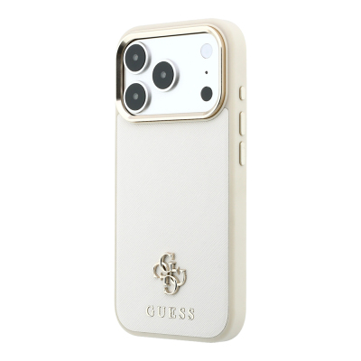 Guess Original Licensed M-safe Apple iPhone 18 Pro Case with Charging Feature, Classic Text and 4G Logo, PU Leather Saffiano Cover - 19