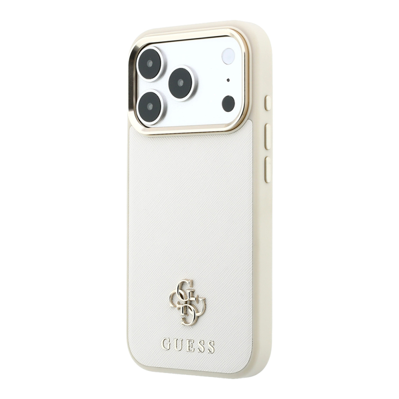 Guess Original Licensed M-safe Apple iPhone 18 Pro Case with Charging Feature, Classic Text and 4G Logo, PU Leather Saffiano Cover - 19
