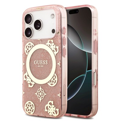 Guess Original Licensed M-safe Case for Apple iPhone 18 Pro Max with Charging Feature, IML Peony and 4G Design, Classic Logo Cover. - 1