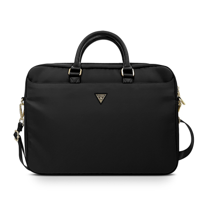 Guess Original Licensed Nylon Fabric Laptop Bag with Metal Triangle Logo and Shoulder Strap, 15-16 inch. - Guess