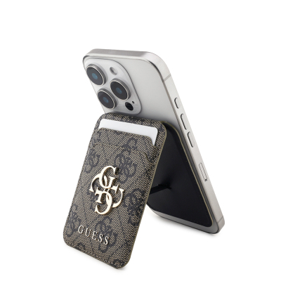 Guess Orjinal Lisanslı PU Deri 4G Desenli Metal Büyük 4G ve Yazı Logolu Standlı Magnetik Kartlık - Guess