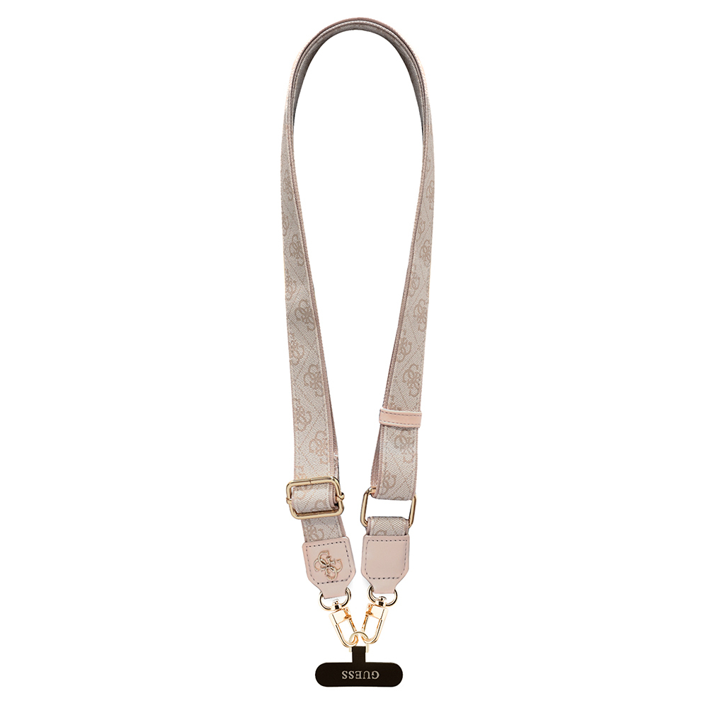 Guess Orjinal Lisanslı 4G Desen ve Metal Logolu Çapraz Vücut Telefon Askı Kayışı 150cm - Pembe