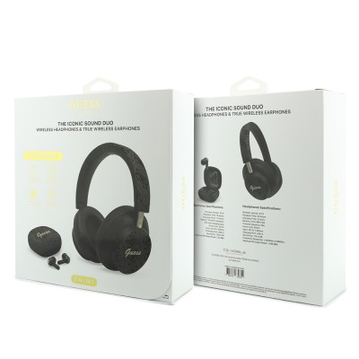 Guess Orjinal Lisanslı 4G Desenli Metal Yazı Logolu Kulak içi TWS Kulaklık ve Kulak Üstü Kulaklık 2in1 Set - 14