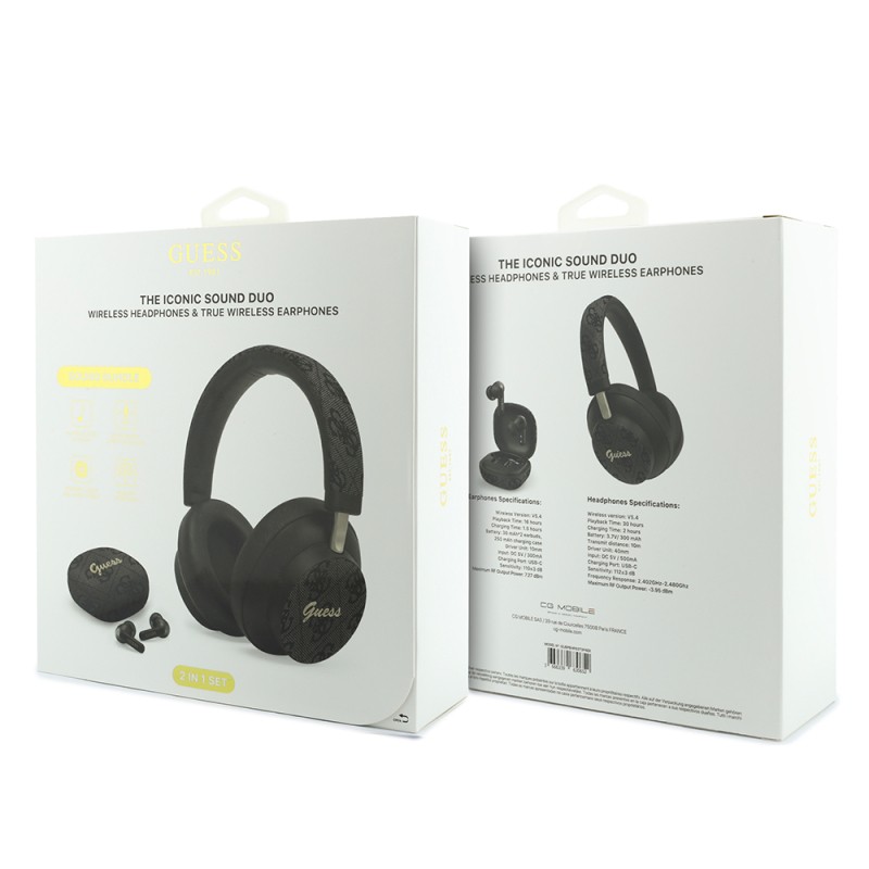 Guess Orjinal Lisanslı 4G Desenli Metal Yazı Logolu Kulak içi TWS Kulaklık ve Kulak Üstü Kulaklık 2in1 Set - 14