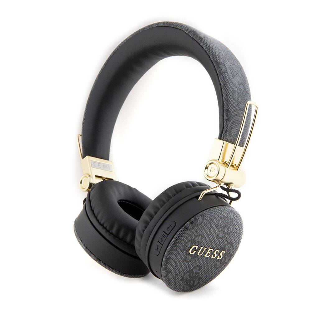 Guess Orjinal Lisanslı 4G Metal Logo PU Deri Ayarlanabilir Kulak Üstü Bluetooth Kulaklık - Siyah