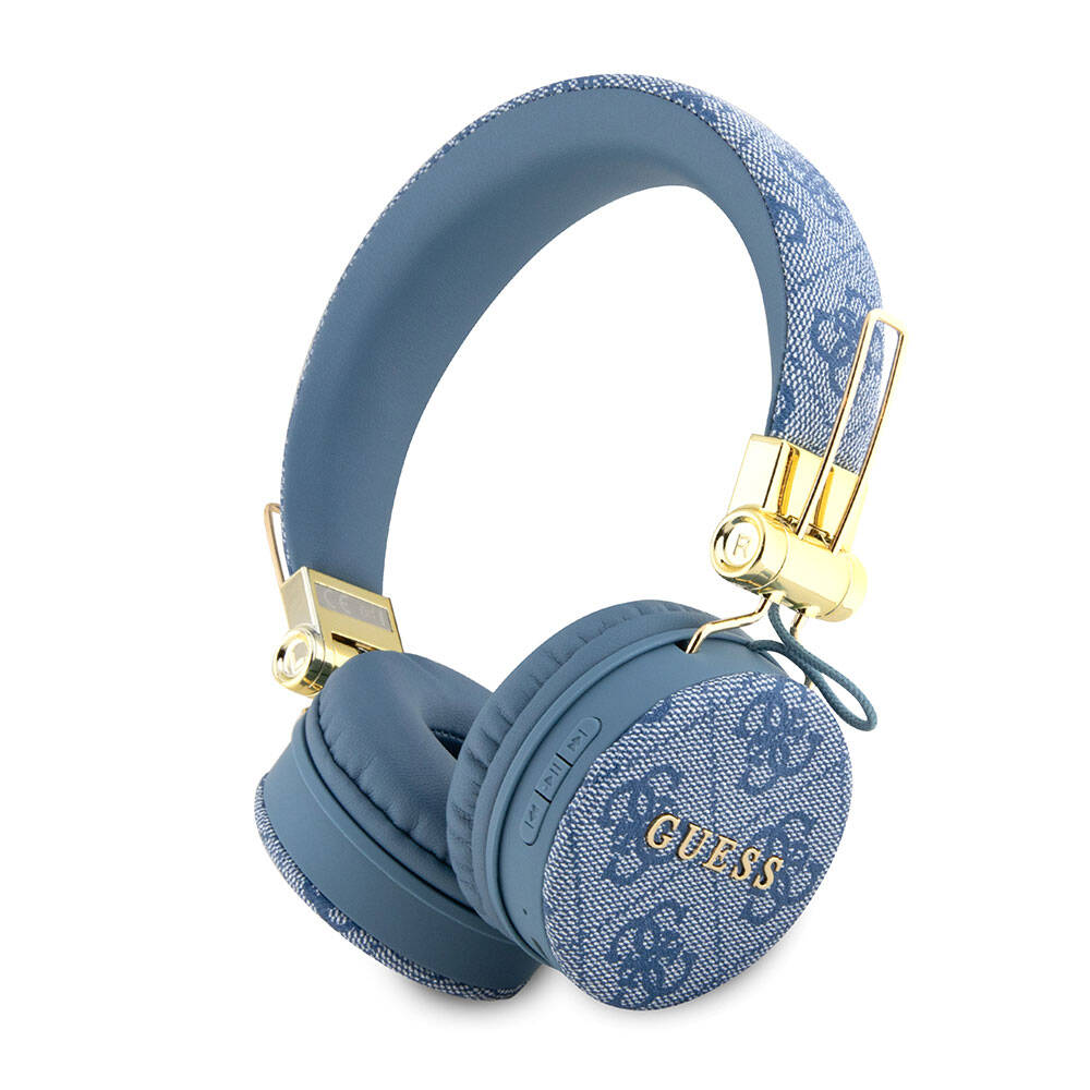 Guess Orjinal Lisanslı 4G Metal Logo PU Deri Ayarlanabilir Kulak Üstü Bluetooth Kulaklık - Mavi