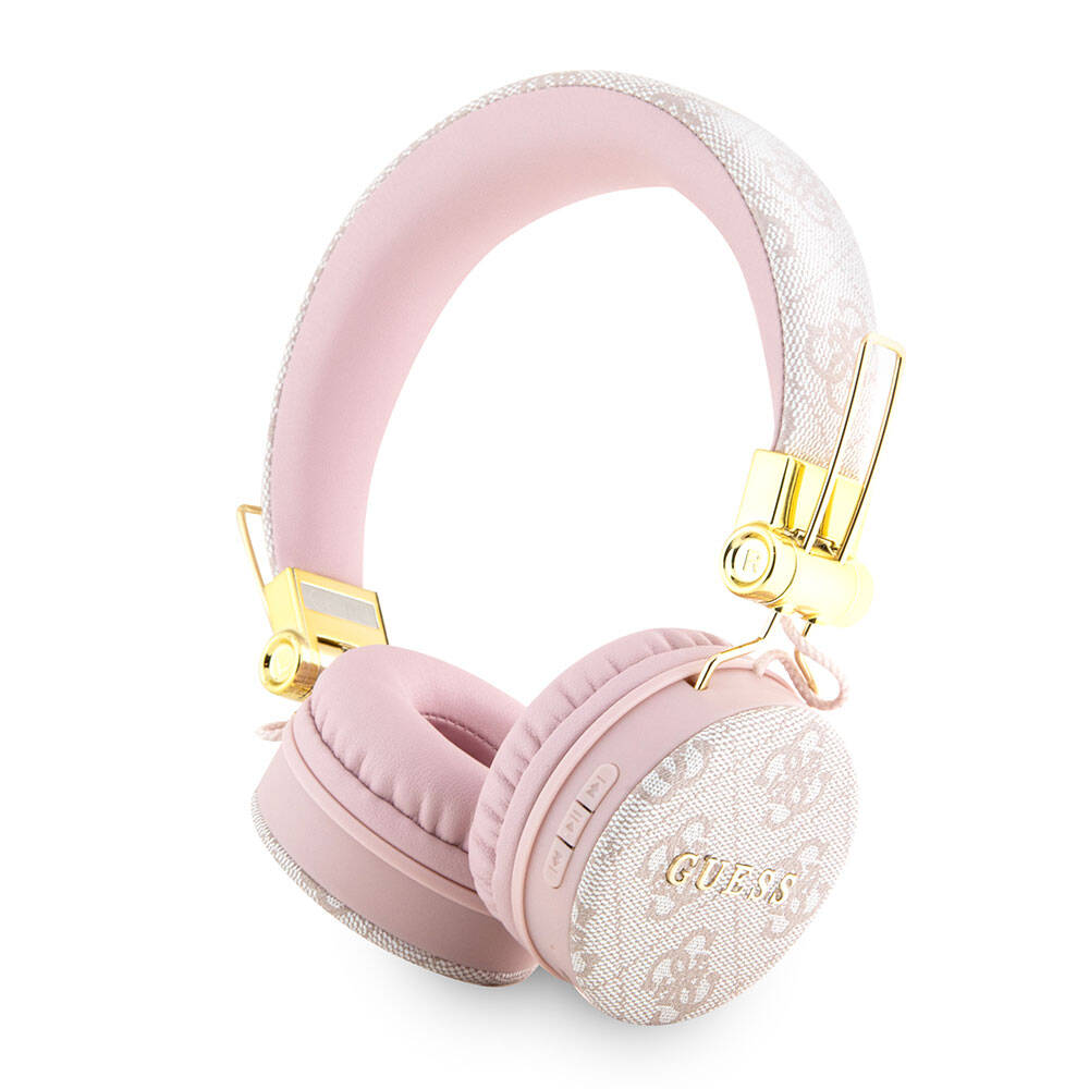 Guess Orjinal Lisanslı 4G Metal Logo PU Deri Ayarlanabilir Kulak Üstü Bluetooth Kulaklık - Pembe