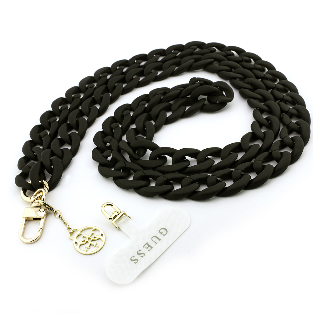 Guess Orjinal Lisanslı 4G Metal Logolu Büyük Zincirli Çapraz Vücut Telefon Askı Kayışı 120cm - Siyah