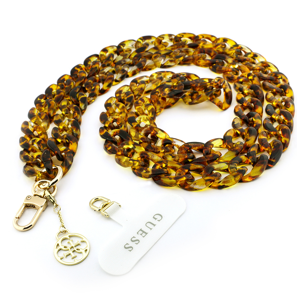 Guess Orjinal Lisanslı 4G Metal Logolu Büyük Zincirli Çapraz Vücut Telefon Askı Kayışı 120cm - Kahverengi