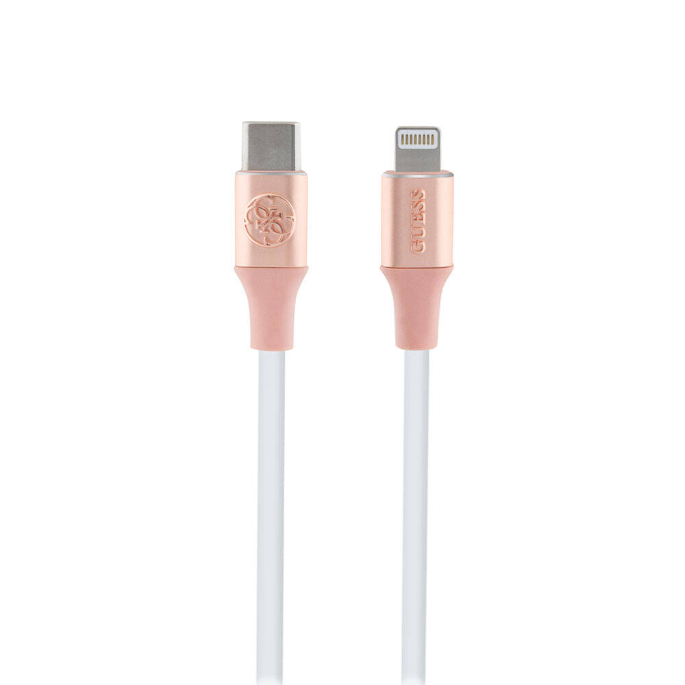Guess Orjinal Lisanslı 4G ve Yazı Logolu Aydınlatmalı Kablo Ucu Hızlı Şarj Özellikli Type-C To Lightning PD Kablo 3A 1.5m - Pembe