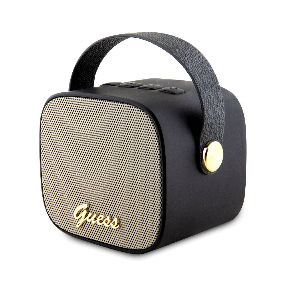 Guess Orjinal Lisanslı Askılı PU Deri Yazı Logolu 5W Bluetooth Speaker - Siyah