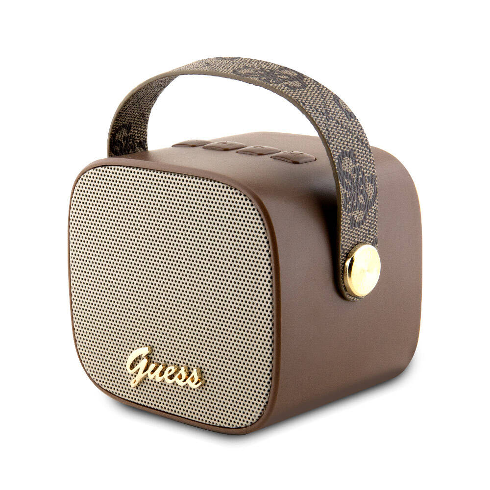 Guess Orjinal Lisanslı Askılı PU Deri Yazı Logolu 5W Bluetooth Speaker - Kahverengi