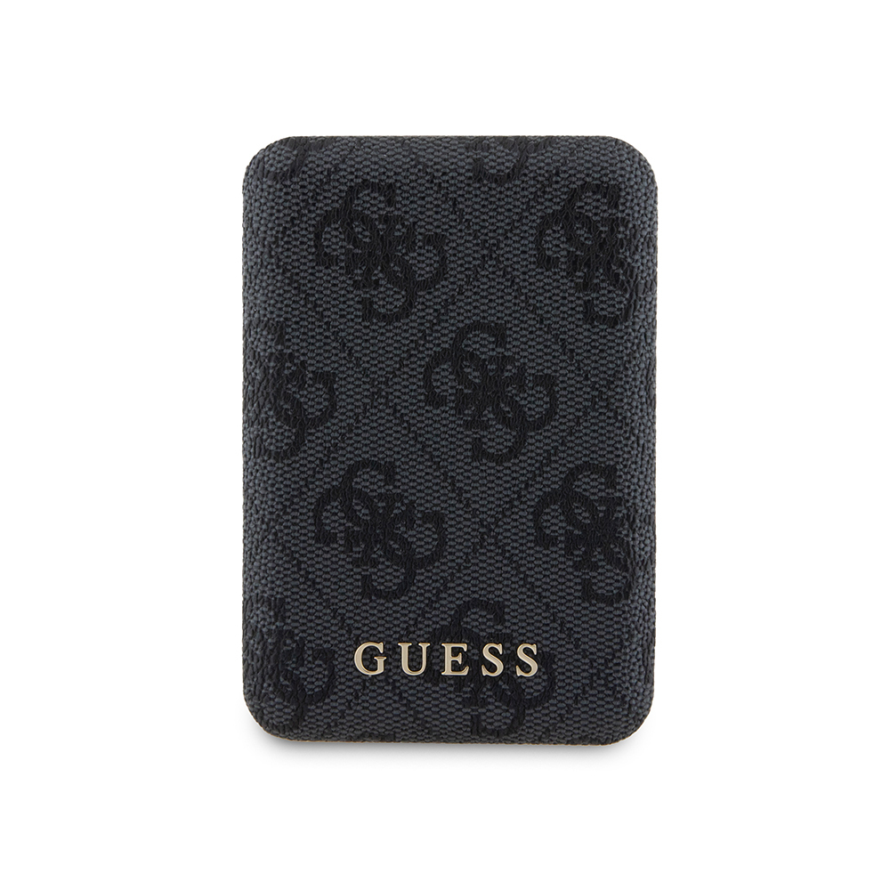 Guess Orjinal Lisanslı Dijital Led Göstergeli PU Deri 4G Desenli Metal Yazı Logolu Powerbank 5000mAh 15W - Siyah