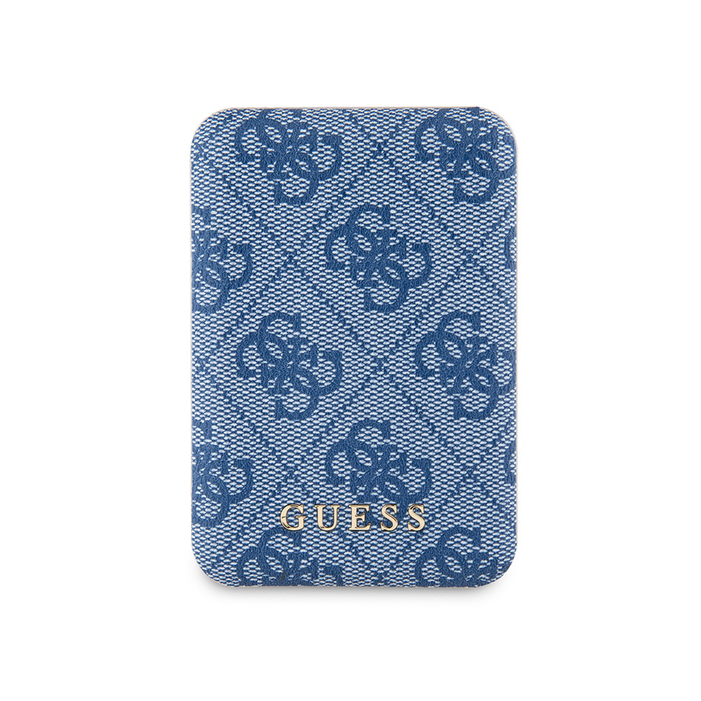 Guess Orjinal Lisanslı Dijital Led Göstergeli PU Deri 4G Desenli Metal Yazı Logolu Powerbank 5000mAh 15W - Mavi