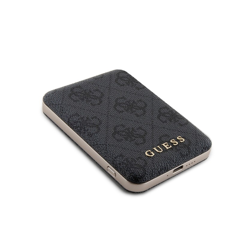Guess Orjinal Lisanslı Dijital Led Göstergeli PU Deri 4G Desenli Metal Yazı Logolu Powerbank 5000mAh 15W - 7