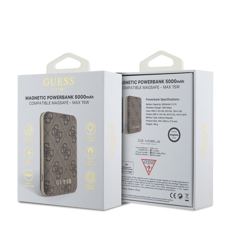Guess Orjinal Lisanslı Dijital Led Göstergeli PU Deri 4G Desenli Metal Yazı Logolu Powerbank 5000mAh 15W - 10