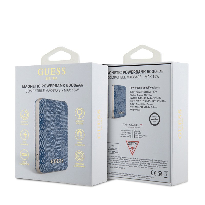 Guess Orjinal Lisanslı Dijital Led Göstergeli PU Deri 4G Desenli Metal Yazı Logolu Powerbank 5000mAh 15W - 13
