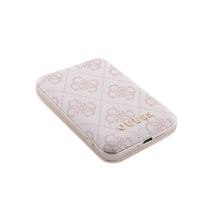 Guess Orjinal Lisanslı Dijital Led Göstergeli PU Deri 4G Desenli Metal Yazı Logolu Powerbank 5000mAh 15W - 15