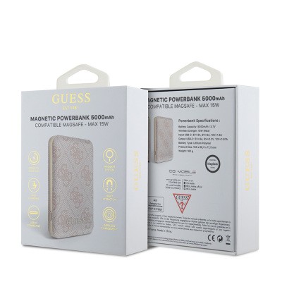 Guess Orjinal Lisanslı Dijital Led Göstergeli PU Deri 4G Desenli Metal Yazı Logolu Powerbank 5000mAh 15W - 16