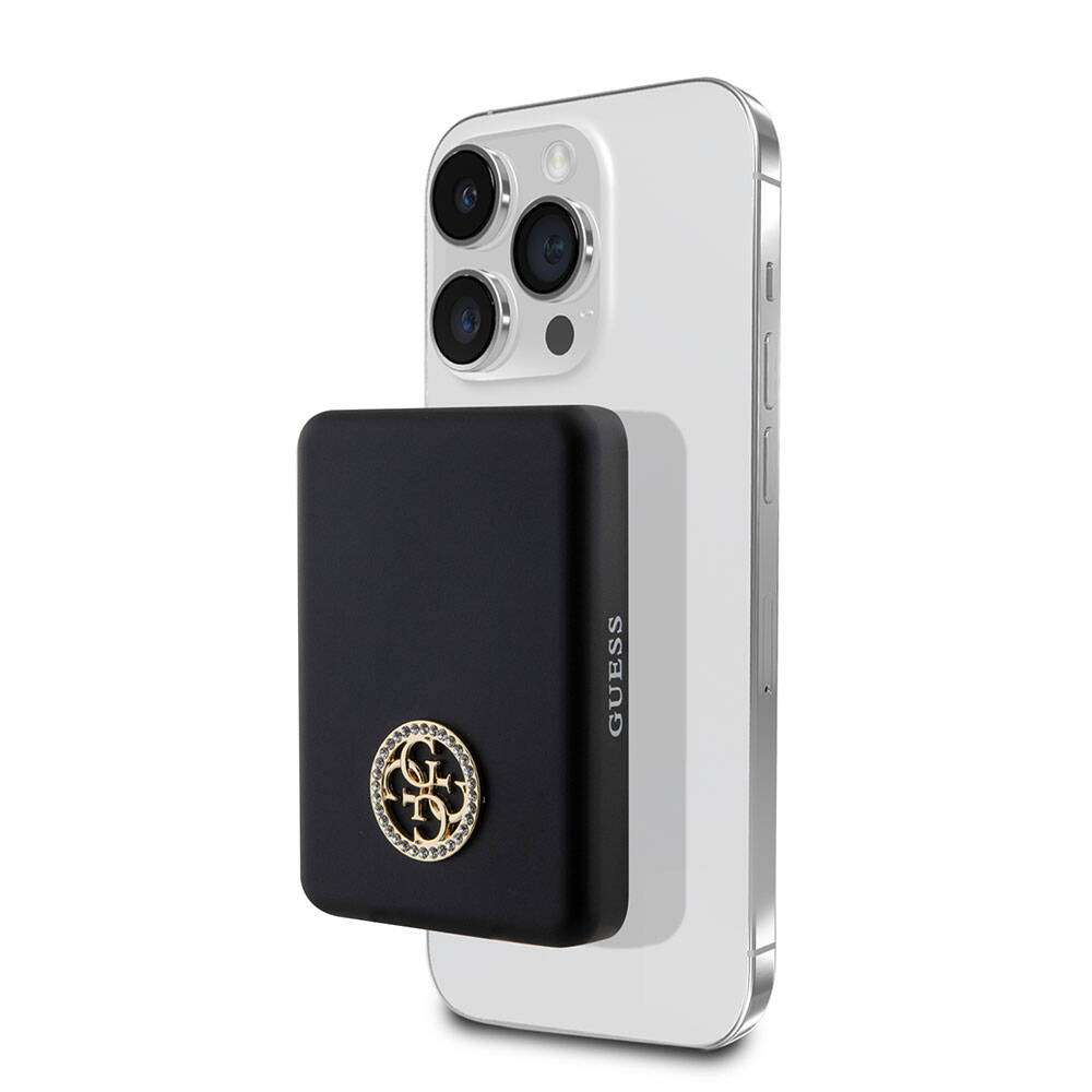 Guess Orjinal Lisanslı M-safe Şarj Özellikli Taşlı 4G Logolu Powerbank 3000mAh 5W - Siyah