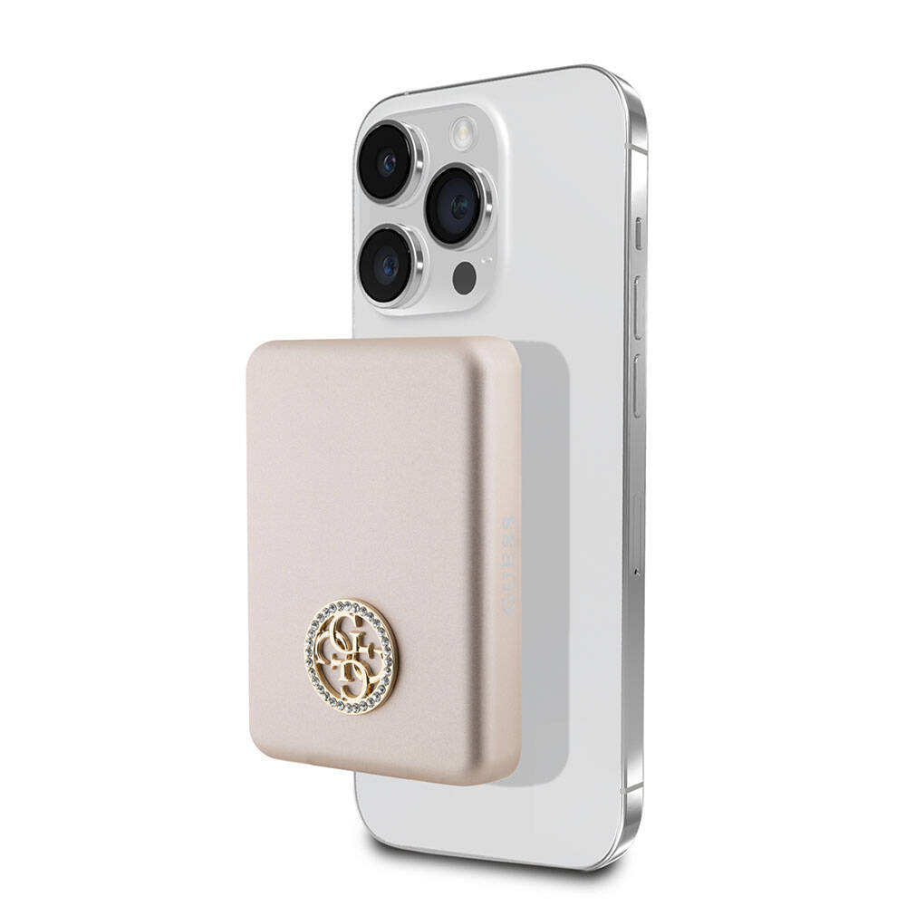 Guess Orjinal Lisanslı M-safe Şarj Özellikli Taşlı 4G Logolu Powerbank 3000mAh 5W - Gold