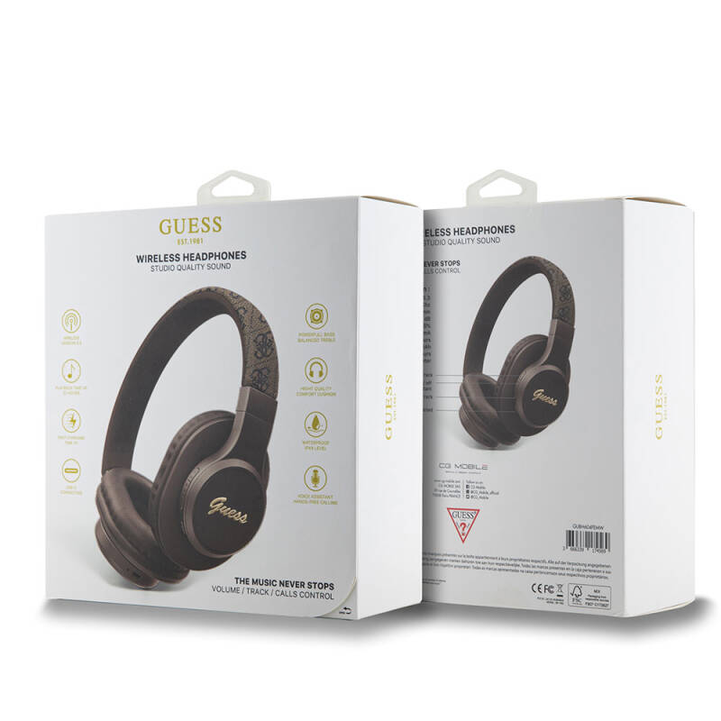 Guess Orjinal Lisanslı PU 4G Desenli Metal Yazı Logolu Tone On Tone Kulak Üstü Bluetooth Kulaklık - 12