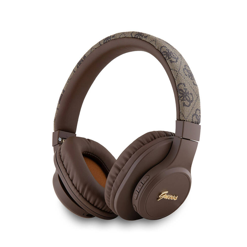 Guess Orjinal Lisanslı PU 4G Desenli Metal Yazı Logolu Tone On Tone Kulak Üstü Bluetooth Kulaklık - Kahverengi