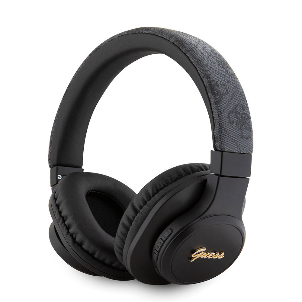Guess Orjinal Lisanslı PU 4G Desenli Metal Yazı Logolu Tone On Tone Kulak Üstü Bluetooth Kulaklık - Siyah