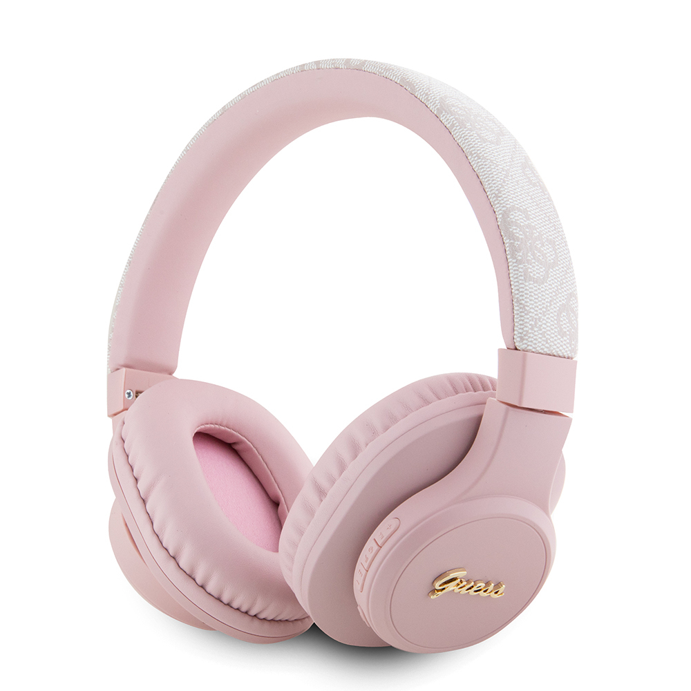 Guess Orjinal Lisanslı PU 4G Desenli Metal Yazı Logolu Tone On Tone Kulak Üstü Bluetooth Kulaklık - Pembe
