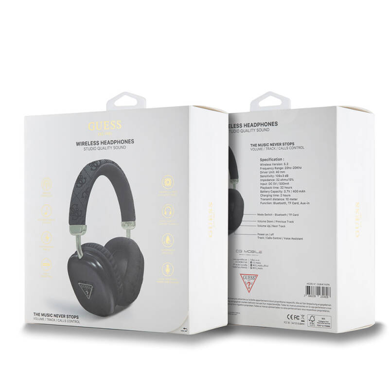 Guess Orjinal Lisanslı PU 4G Desenli Üçgen Logolu Kulak Üstü Bluetooth Kulaklık - 5