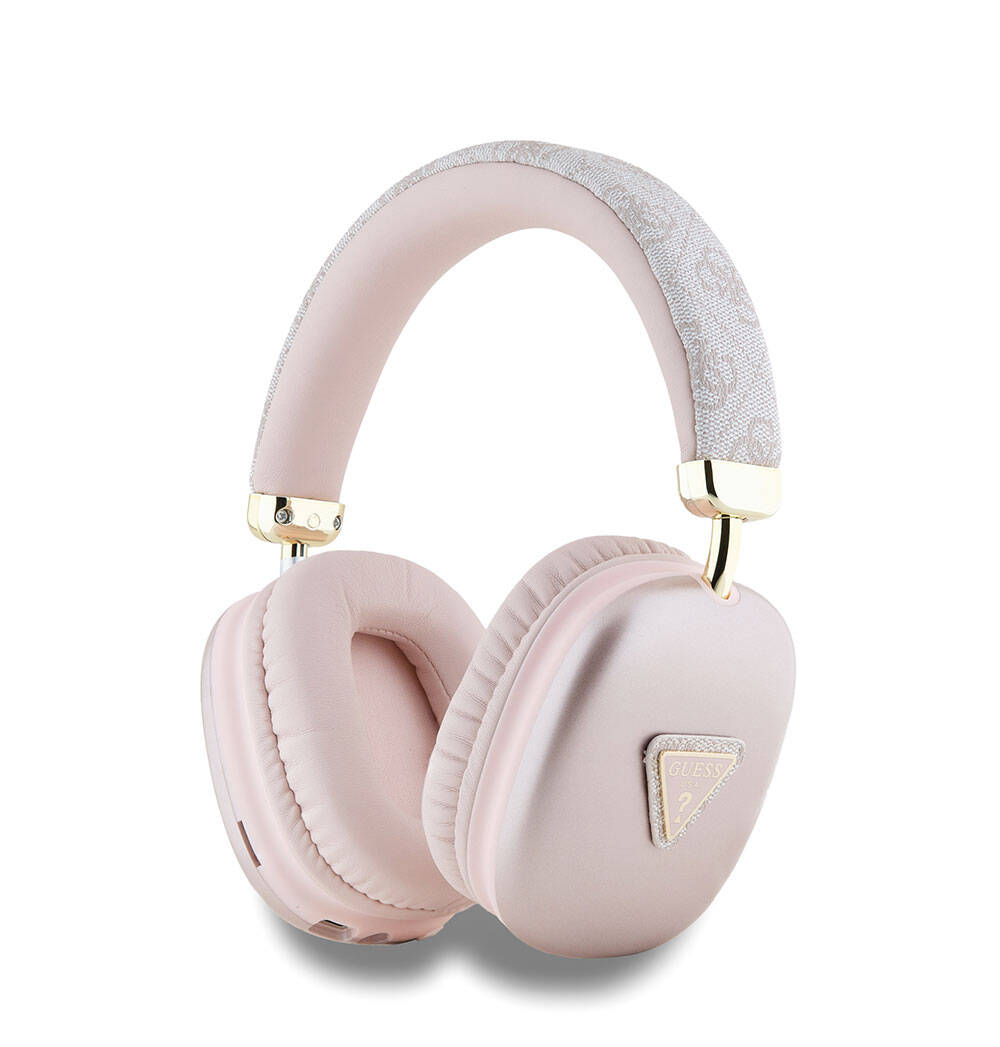 Guess Orjinal Lisanslı PU 4G Desenli Üçgen Logolu Kulak Üstü Bluetooth Kulaklık - Pembe