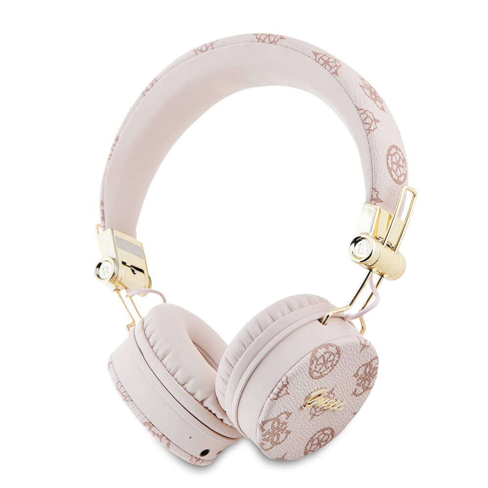 Guess Orjinal Lisanslı PU Desenli Metal El Yazısı Logolu Kulak Üstü Bluetooth Kulaklık - Pembe