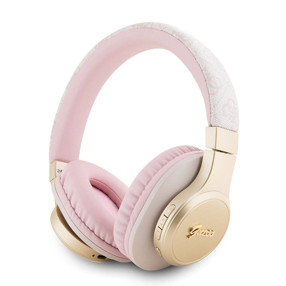 Guess Orjinal Lisanslı Script Gold Serisi Metal Yazı Logolu 4G Desenli Bluetooth Kulaklık - Pembe