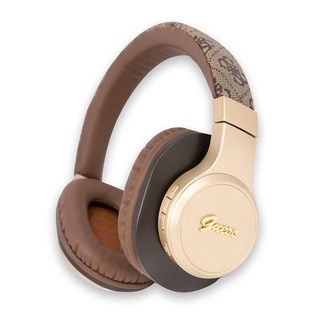 Guess Orjinal Lisanslı Script Gold Serisi Metal Yazı Logolu 4G Desenli Bluetooth Kulaklık - Kahverengi