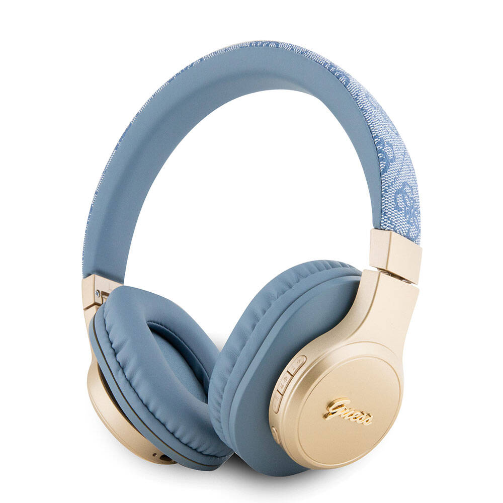 Guess Orjinal Lisanslı Script Gold Serisi Metal Yazı Logolu 4G Desenli Bluetooth Kulaklık - Mavi