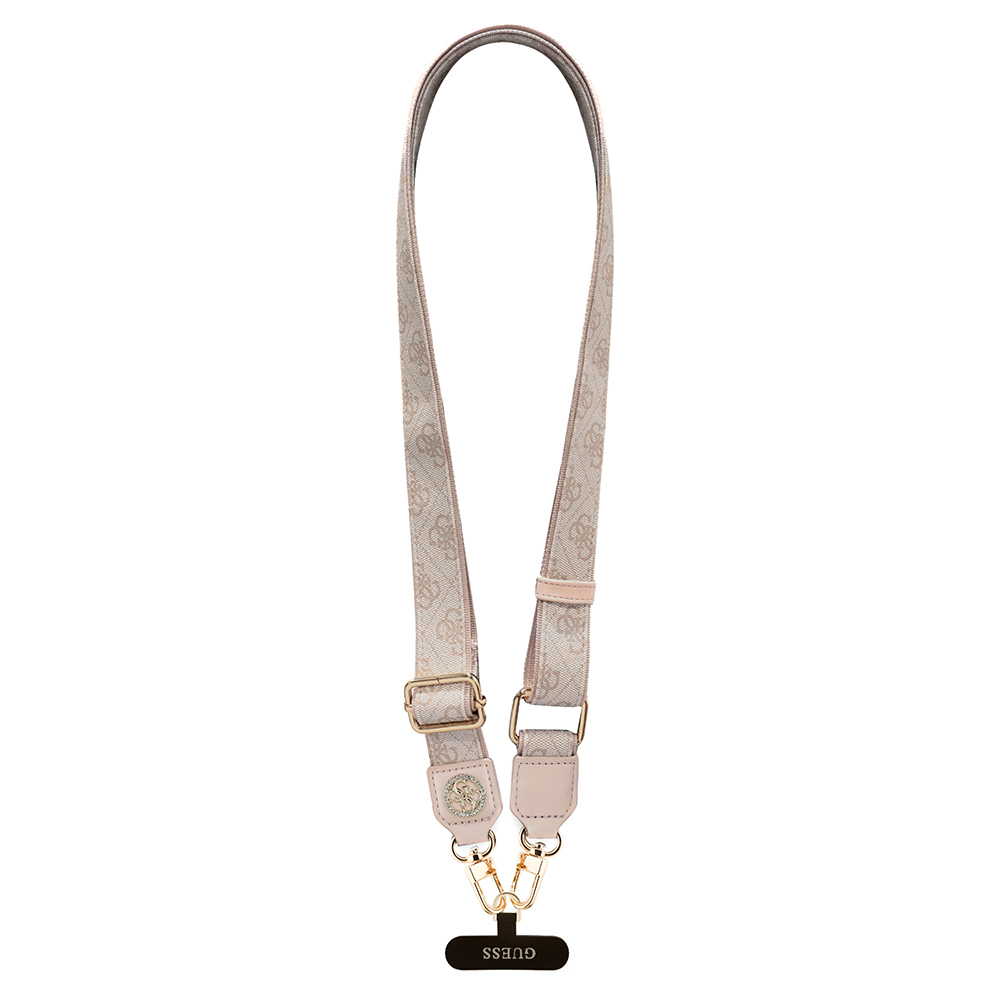 Guess Orjinal Lisanslı Taşlı 4G Metal Logolu Çapraz Vücut Telefon Askı Kayışı 150cm - Pembe