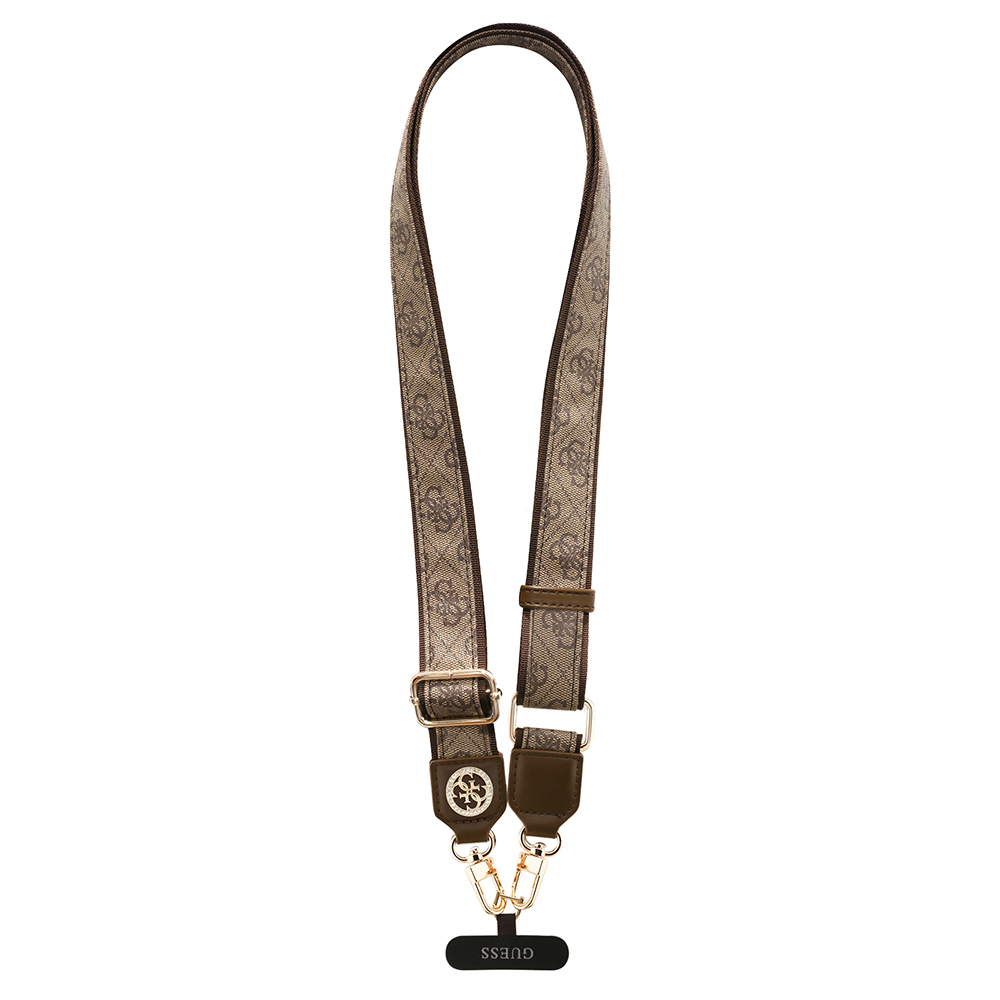 Guess Orjinal Lisanslı Taşlı 4G Metal Logolu Çapraz Vücut Telefon Askı Kayışı 150cm - Kahverengi