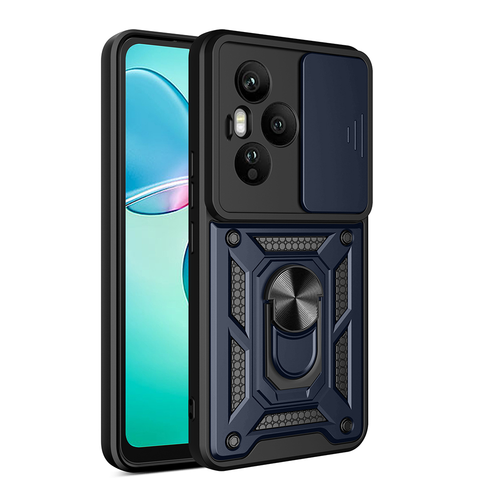 Honor 400 Pro Kılıf Magnetik Standlı Kamera Korumalı Zore Sürgülü Vega Kapak - Mavi