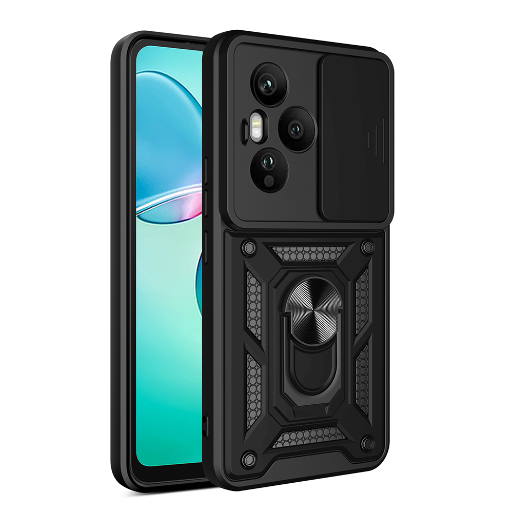 Honor 400 Pro Kılıf Magnetik Standlı Kamera Korumalı Zore Sürgülü Vega Kapak - Siyah