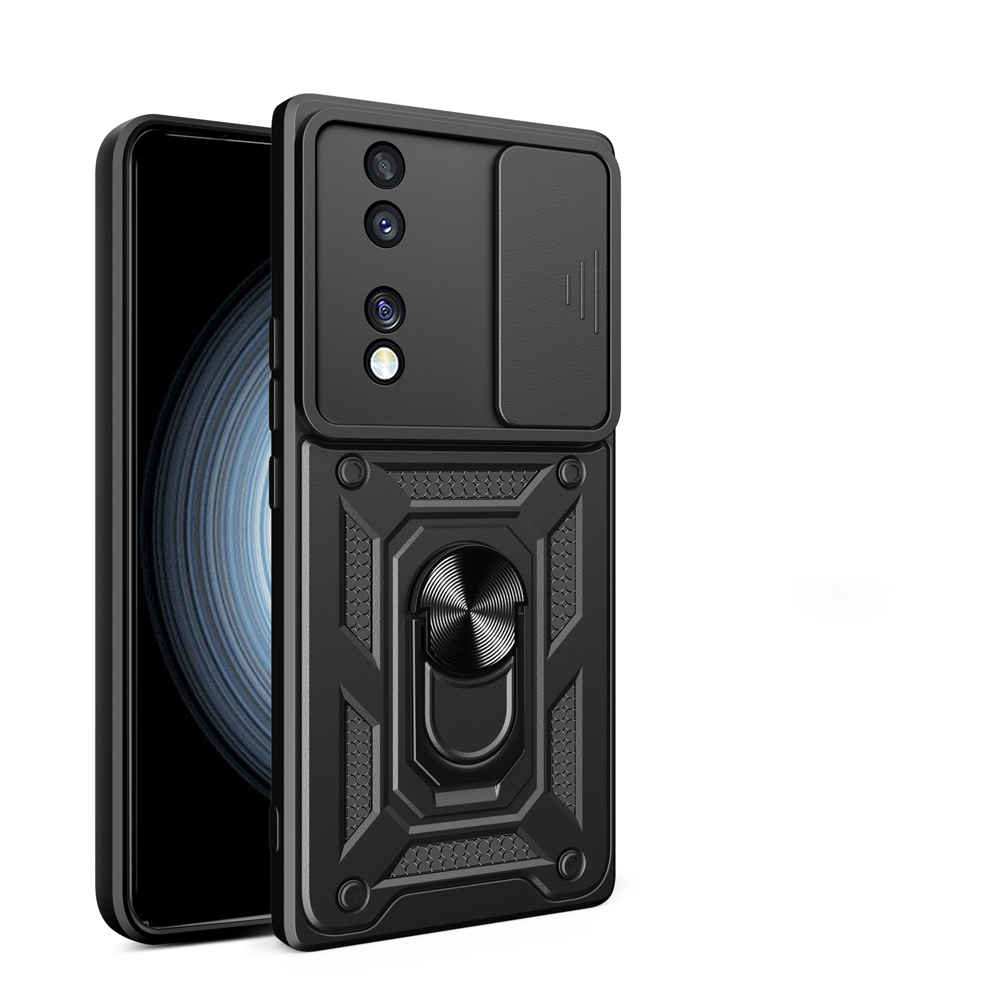 Honor 70 Kılıf Magnetik Standlı Kamera Korumalı Zore Sürgülü Vega Kapak - Siyah
