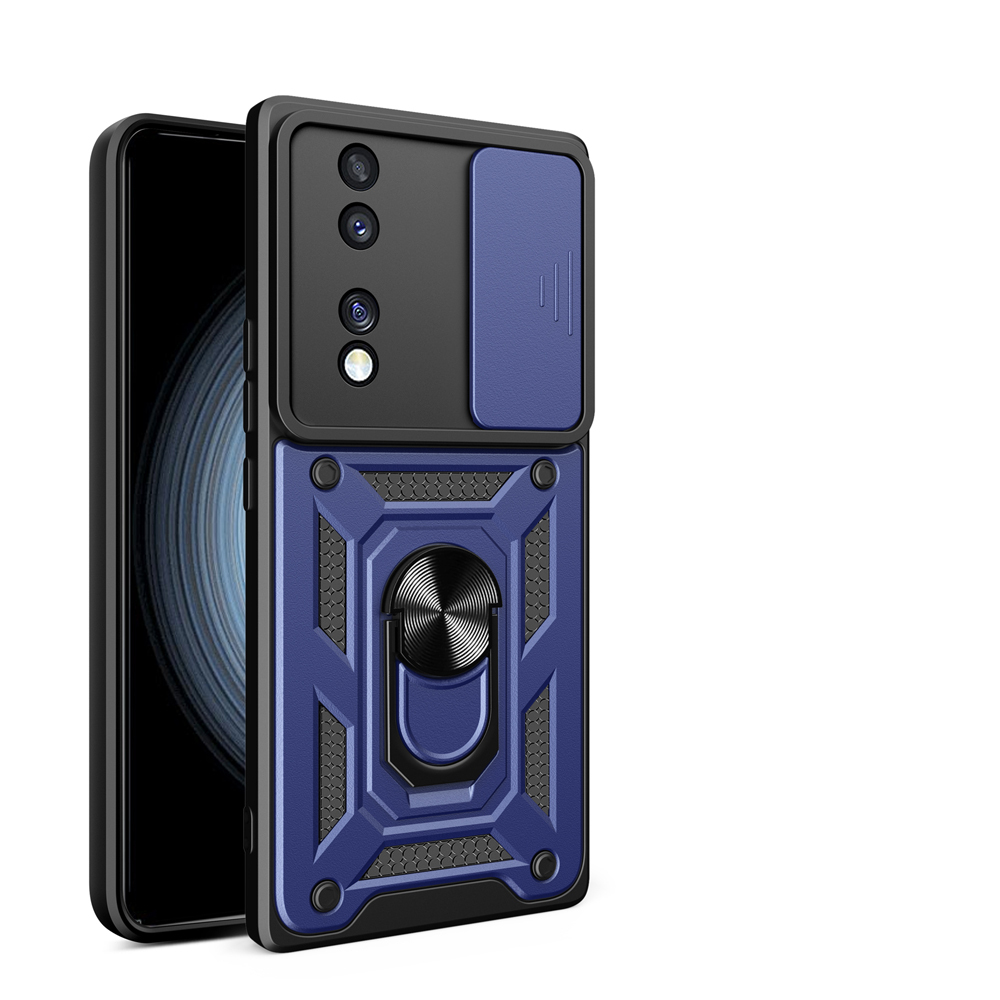 Honor 70 Kılıf Magnetik Standlı Kamera Korumalı Zore Sürgülü Vega Kapak - Mavi