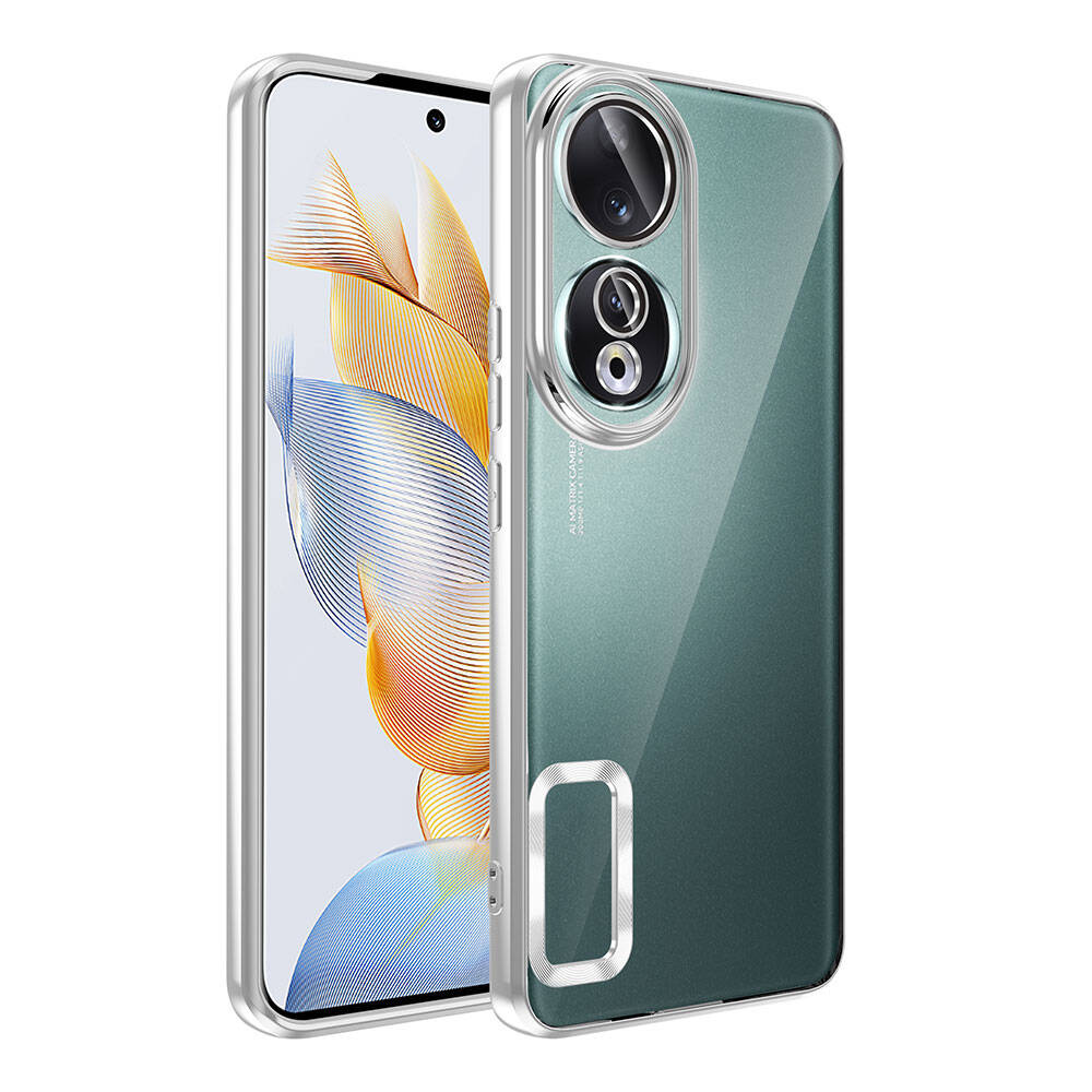 Honor 90 Kılıf Kamera Korumalı Logo Gösteren Zore Omega Kapak - Gümüş