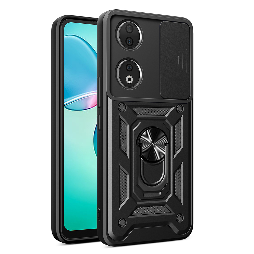 Honor 90 Kılıf Magnetik Standlı Kamera Korumalı Zore Sürgülü Vega Kapak - Siyah