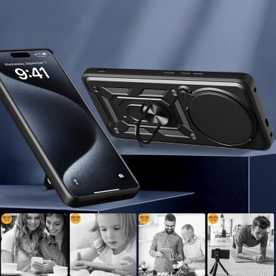 Honor Magic 7 Lite Kılıf Magnetik Standlı Kamera Korumalı Zore Sürgülü Vega Kapak - 4