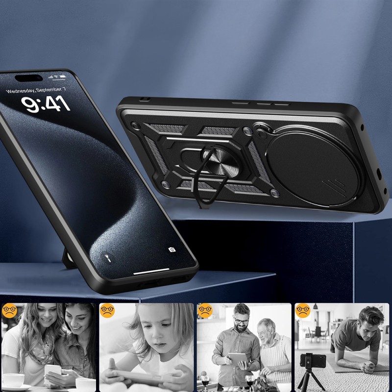 Honor Magic 7 Lite Kılıf Magnetik Standlı Kamera Korumalı Zore Sürgülü Vega Kapak - 4